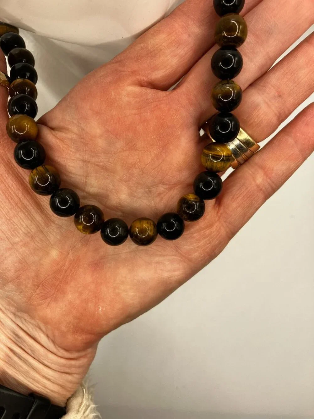 Men's Tiger Eye and Obsidian Genuine Gemstones 18.5-inch Choker Handmade NEW